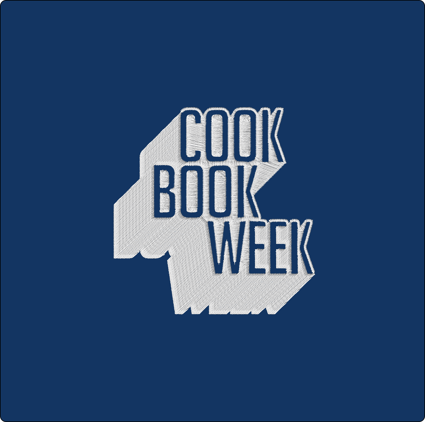White text reading "COOK BOOK WEEK" in a bold, blocky font on a dark blue background. | Wonderly