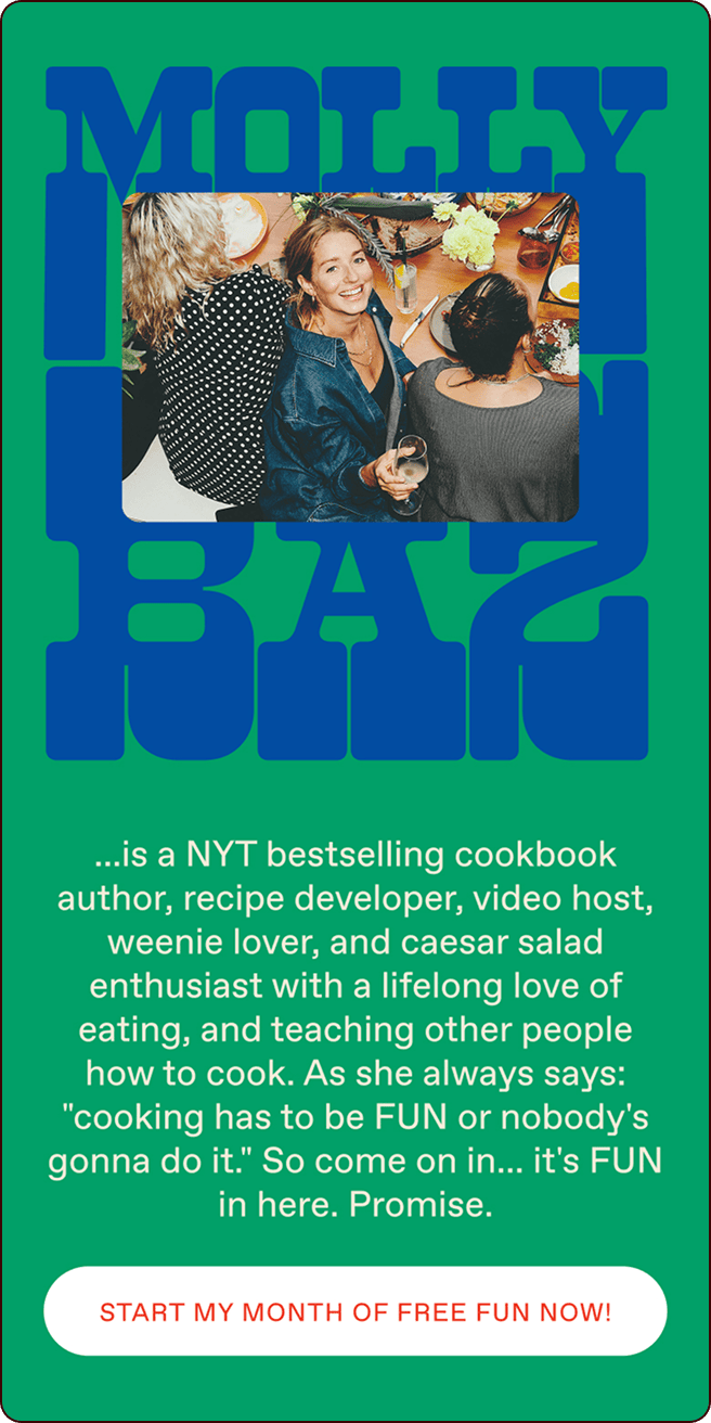 A smiling woman poses for a photo at a social gathering, surrounded by people, above a text promoting her as a cookbook author and food enthusiast. | Wonderly