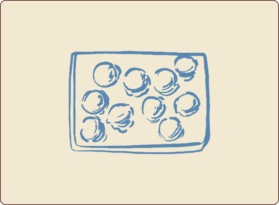 A simple line drawing of a rectangular baking tray holding twelve round muffins or cupcakes. | Wonderly