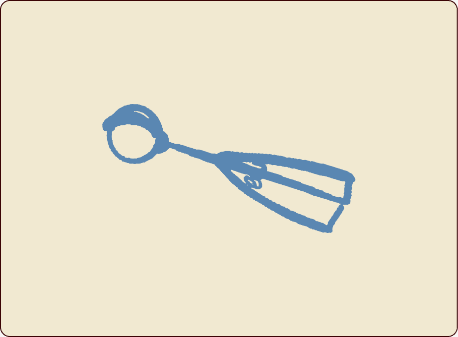 Simple blue line drawing of an eyelash curler on a beige background with rounded corners. | Wonderly