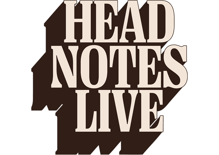 Text graphic with the words "HEAD NOTES LIVE" in large, bold, cream-colored letters with a dark brown shadow. | Wonderly