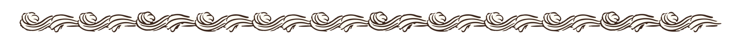 A horizontal decorative border featuring a repeating wavy and leaf-like pattern in brown on a white background. | Wonderly