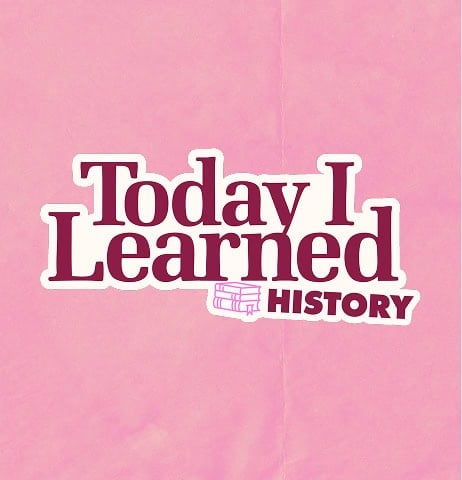 Text on a pink background reads "Today I Learned HISTORY" with an icon of stacked books next to "HISTORY. | Wonderly