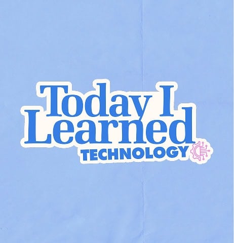 A graphic with the text "Today I Learned Technology" in blue on a light blue background, with a pink brain and circuit icon next to the word "Technology. | Wonderly